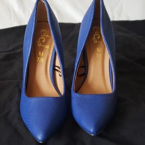 Blue leather stilettos